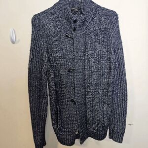 Express Shawl Collar Mock Neck Zip Duffle Toggle Chunky Knit Cardigan Sweater Me